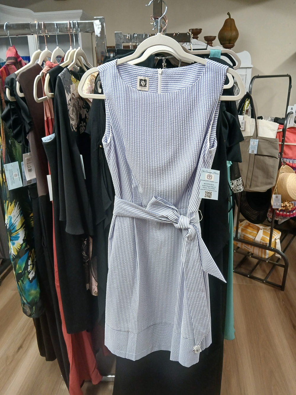 Anne Klein Seersucker Tie-Waist Dress